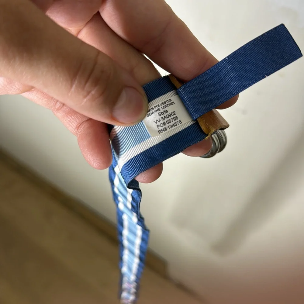 Vineyard Vines Blue and White Belt with Tan Leather Lacrosse Kids Small